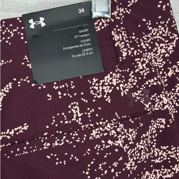 NWT Under Armour Golf Printed Burgundy Shorts Mens Size 34 (1377303-600) - Picture 7 of 9